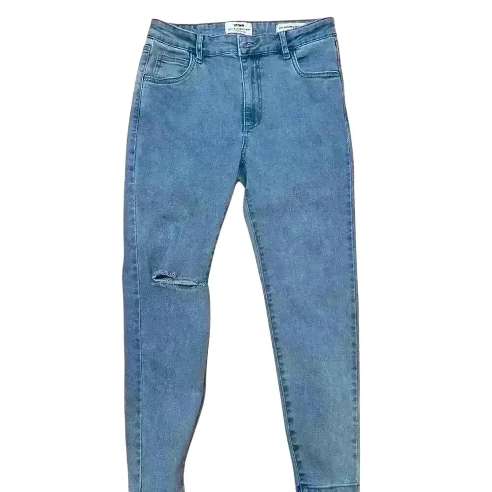 Cotton On Mid Cropped Skinny Jeans, Light Wash, Denim, Distressed, High Rise
